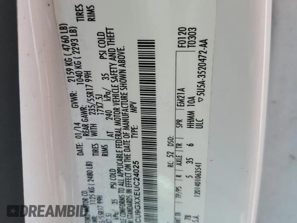 2014 Ford Escape SE с VIN 1FMCU9GXXEUC24025, выставлен на аукционе Copart как лот 58701555 с пробегом 203 520 миль миль и Чистый • Clean title. История ставок и продаж доступна на DreamBid. Изображение 13.