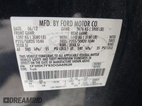 2013 Ford Explorer Limited z VIN 1FM5K7F93DGA65626, wystawiony jako IAAI lot #42329431 z przebiegiem 272 172 mil mil oraz . Historia ofert i sprzedaży dostępna na DreamBid. Obrazek 9.