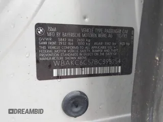 2011 BMW 7 Series 750i xDrive with VIN WBAKC6C57BC395254, listed as a IAAI auction lot 42719449 with 212,096 mi miles and . Bid and sale history available at DreamBid. Image 9.