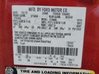 2010 Ford F-150 XL with VIN 1FTFW1EV5AFD92782, listed as a Copart auction lot 56856665 with 163,169 mi miles and Salvage title. Bid and sale history available at DreamBid. Image 13.