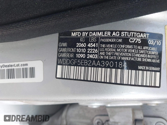 2010 Mercedes-Benz C 300 Sport with VIN WDDGF5EB2AA390184, listed as a IAAI auction lot 42153744 with 131,564 mi miles and . Bid and sale history available at DreamBid. Image 9.