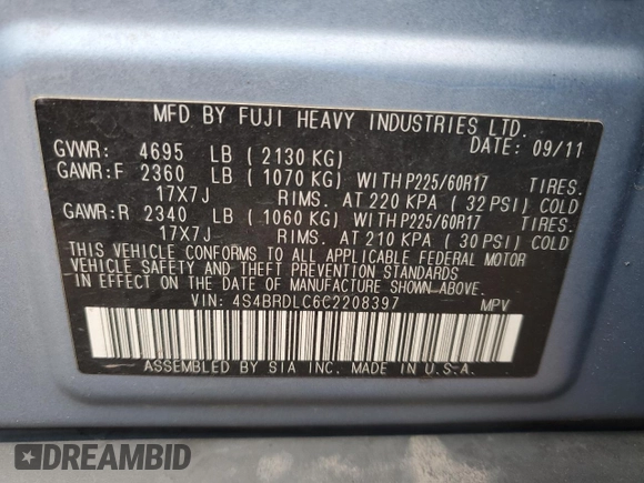 2012 Subaru Outback Limited с VIN 4S4BRDLC6C2208397, выставлен на аукционе Copart как лот 53911115 с пробегом 172 667 миль миль и Списание • Salvage title. История ставок и продаж доступна на DreamBid. Изображение 13.