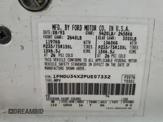 1993 Ford Explorer Eddie Bauer z VIN 1FMDU34X2PUE07332, wystawiony jako Copart lot #81618824 z przebiegiem 15 484 mil mil oraz Szkoda całkowita • Salvage title. Historia ofert i sprzedaży dostępna na DreamBid. Obrazek 14.