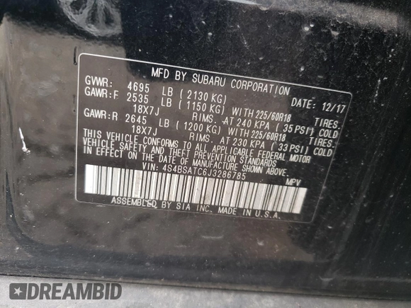 2018 Subaru Outback Touring with VIN 4S4BSATC6J3286785, listed as a Copart auction lot 58317675 with 107,020 mi miles and Salvage title. Bid and sale history available at DreamBid. Image 14.