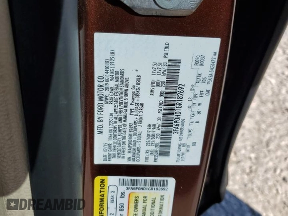 2016 Ford Fusion SE with VIN 3FA6P0HD1GR182692, listed as a Copart auction lot 52715035 with 130,714 mi miles and Clean Title. Bid and sale history available at DreamBid. Image 12.