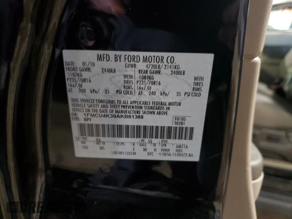2010 Ford Escape Hybrid with VIN 1FMCU4K39AKB81388, listed as a Copart auction lot 48422145 with 227,429 mi miles and Salvage title. Bid and sale history available at DreamBid. Image 13.