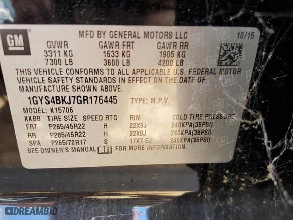 2016 Cadillac Escalade Luxury Collection with VIN 1GYS4BKJ7GR176445, listed as a Copart auction lot 66930184 with 71,356 mi miles and Salvage Title. Bid and sale history available at carsss.com. Image 13.