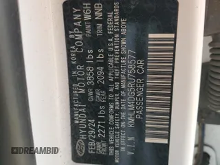 2024 Hyundai Elantra SEL with VIN KMHLM4DG5RU758577, listed as a Copart auction lot 54337735 with 23,082 mi miles and Salvage title. Bid and sale history available at DreamBid. Image 12.