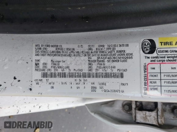 2012 Ford Fiesta SE with VIN 3FADP4BJ8CM102695, listed as a IAAI auction lot 41734833 with 131,779 mi miles. Bid and sale history available at carsss.com. Image 9.