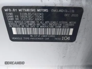 2021 Mitsubishi Mirage G4 ES with VIN ML32FUFJ0MHF03880, listed as a IAAI auction lot 41498750 with 49,386 mi miles. Bid and sale history available at carsss.com. Image 9.