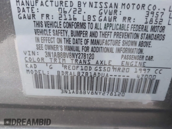 2022 Nissan Sentra S with VIN 3N1AB8BV8NY278120, listed as a IAAI auction lot 41776241 with 40,899 mi miles. Bid and sale history available at carsss.com. Image 9.