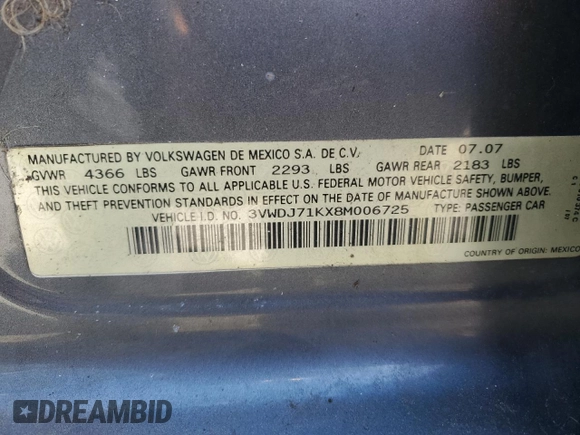 2008 Volkswagen Jetta GLI z VIN 3VWDJ71KX8M006725, wystawiony jako Copart lot #58665965 z przebiegiem 182 427 mil mil oraz Czysty tytuł • Clean title. Historia ofert i sprzedaży dostępna na DreamBid. Obrazek 13.