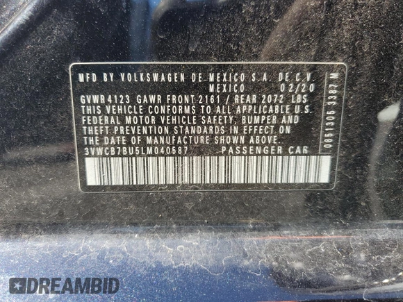 2020 Volkswagen Jetta S z VIN 3VWCB7BU5LM040587, wystawiony jako Copart lot #57088075 z przebiegiem 104 585 mil mil oraz Nie do naprawy • Non repairable. Historia ofert i sprzedaży dostępna na DreamBid. Obrazek 12.