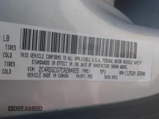 2012 Dodge Grand Caravan SXT with VIN 2C4RDGCG7CR204835, listed as a IAAI auction lot 41948688 with 125,466 mi miles and . Bid and sale history available at DreamBid. Image 9.