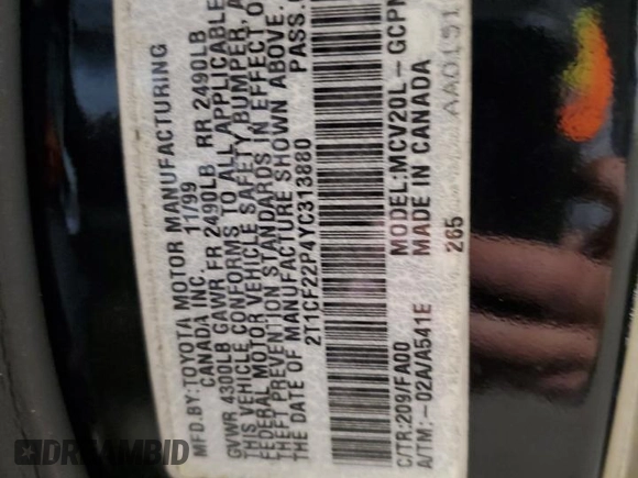 2000 Toyota Solara SE with VIN 2T1CF22P4YC313880, listed as a Copart auction lot 75016874 with 149,310 mi miles and Salvage Title. Bid and sale history available at DreamBid. Image 12.