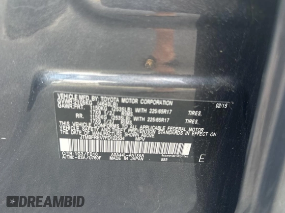 2015 Toyota RAV4 LE with VIN JTMBFREV7FD122534, listed as a Copart auction lot 66685855 with 185,081 mi miles and Clean title. Bid and sale history available at DreamBid. Image 10.