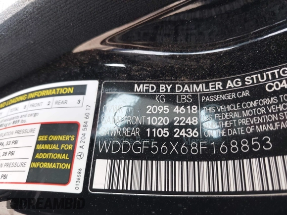2008 Mercedes-Benz C 350 Sport with VIN WDDGF56X68F168853, listed as a IAAI auction lot 41921448 with 162,731 mi miles and . Bid and sale history available at DreamBid. Image 9.