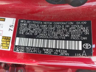2009 Toyota Prius with VIN JTDKB20U397887194, listed as a IAAI auction lot 42189729 with 214,267 mi miles and . Bid and sale history available at DreamBid. Image 9.