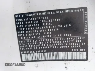 2018 Volkswagen Tiguan S с VIN 3VV0B7AXXJM051617, выставлен на аукционе IAAI как лот 41976860 с пробегом 66 186 миль миль и . История ставок и продаж доступна на DreamBid. Изображение 9.