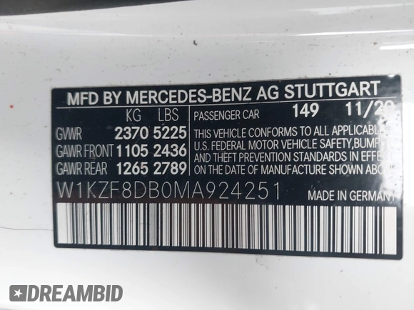 2021 Mercedes-Benz E-Class E 350 with VIN W1KZF8DB0MA924251, listed as a IAAI auction lot 41813724 with 67,728 mi miles. Bid and sale history available at carsss.com. Image 9.