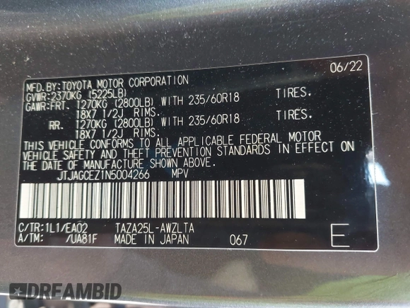 2022 Lexus NX with VIN JTJAGCEZ1N5004266, listed as a IAAI auction lot 41701672 with 14,997 mi miles. Bid and sale history available at carsss.com. Image 9.