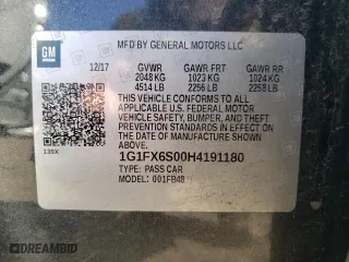 2017 Chevrolet Bolt EV Premier with VIN 1G1FX6S00H4191180, listed as a Copart auction lot 69645072 with 47,744 mi miles. Bid and sale history available at carsss.com. Image 12.