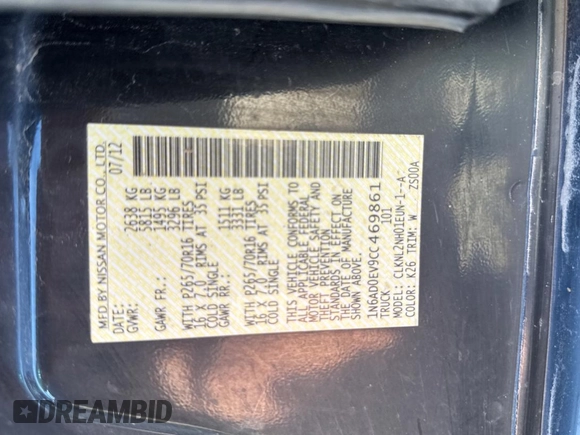 2012 Nissan Frontier SV with VIN 1N6AD0EV9CC469861, listed as a Copart auction lot 67032165 with 230,142 mi miles and Clean title. Bid and sale history available at DreamBid. Image 10.