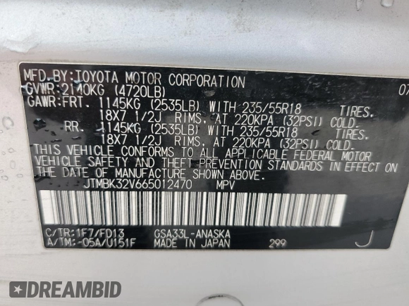 2006 Toyota RAV4 Sport with VIN JTMBK32V665012470, listed as a Copart auction lot 48783785 with 154,037 mi miles and Salvage Title. Bid and sale history available at carsss.com. Image 13.