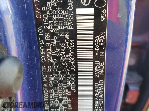 2017 Toyota Prius Two with VIN JTDKARFU3H3050034, listed as a Copart auction lot 46259835 with 144,188 mi miles and Salvage Title. Bid and sale history available at DreamBid. Image 12.