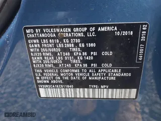 2019 Volkswagen Atlas 3.6L V6 SE w/Technology with VIN 1V2UR2CA1KC511840, listed as a IAAI auction lot 41959906 with 73,797 mi miles. Bid and sale history available at carsss.com. Image 9.