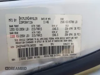 2007 Chrysler Town & Country LWB LX with VIN 2A4GP44R77R190593, listed as a IAAI auction lot 42041817 with 83,938 mi miles. Bid and sale history available at carsss.com. Image 9.