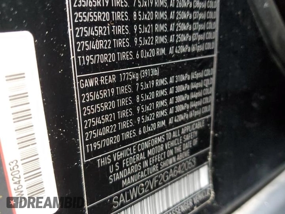 2016 Land Rover Range Rover Sport SE with VIN SALWG2VF2GA642053, listed as a Copart auction lot 58168435 with 93,753 mi miles and Clean title. Bid and sale history available at DreamBid. Image 13.