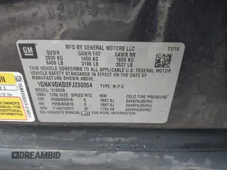 2015 Chevrolet Traverse LT with VIN 1GNKVGKD2FJ230054, listed as a IAAI auction lot 41211551 with 121,466 mi miles and . Bid and sale history available at DreamBid. Image 9.
