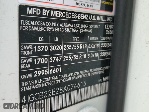 2008 Mercedes-Benz R 3.0L with VIN 4JGCB22E28A074615, listed as a Copart auction lot 48955475 with 130,778 mi miles and Salvage Title. Bid and sale history available at carsss.com. Image 13.