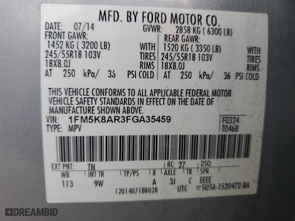 2015 Ford Utility Police Interceptor with VIN 1FM5K8AR3FGA35459, listed as a Copart auction lot 48020105 with 165,114 mi miles and Clean Title. Bid and sale history available at carsss.com. Image 13.