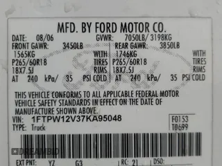 2007 Ford F-150 XLT with VIN 1FTPW12V37KA95048, listed as a Copart auction lot 59887575 with 182,669 mi miles and Salvage title. Bid and sale history available at DreamBid. Image 13.
