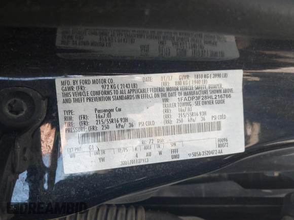 2017 Ford Focus SE с VIN 1FADP3F28HL216766, выставлен на аукционе IAAI как лот 42248523 с пробегом 134 622 миль миль и . История ставок и продаж доступна на DreamBid. Изображение 9.