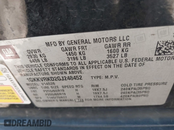 2016 GMC Acadia SLT with VIN 1GKKVRKD2GJ248452, listed as a IAAI auction lot 41739758 with 149,104 mi miles. Bid and sale history available at carsss.com. Image 9.