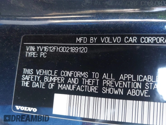 2013 Volvo S60 T5 with VIN YV1612FH3D2189120, listed as a IAAI auction lot 41971644 with 63,423 mi miles. Bid and sale history available at carsss.com. Image 9.