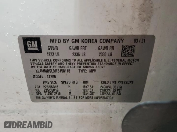 2021 Buick Encore GX Select с VIN KL4MMDSL9MB158118, выставлен на аукционе Copart как лот 53241765 с пробегом 122 172 миль миль и Чистый • Clean title. История ставок и продаж доступна на DreamBid. Изображение 13.