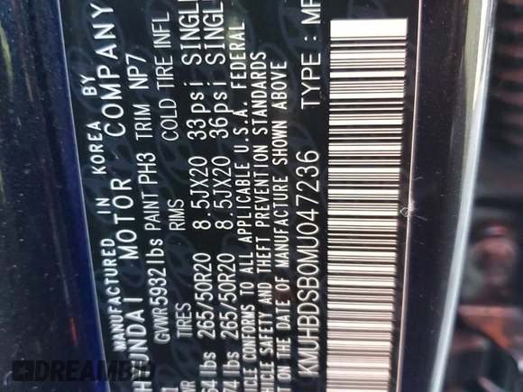 2021 Genesis GV80 with VIN KMUHBDSB0MU047236, listed as a Copart auction lot 57061315 with Not provided miles and Salvage title. Bid and sale history available at DreamBid. Image 13.