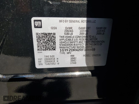2024 Cadillac XT4 AWD Premium Luxury with VIN 1GYFZDR42RF184469, listed as a Copart auction lot 62837405 with 24,426 mi miles and Clean title. Bid and sale history available at DreamBid. Image 14.