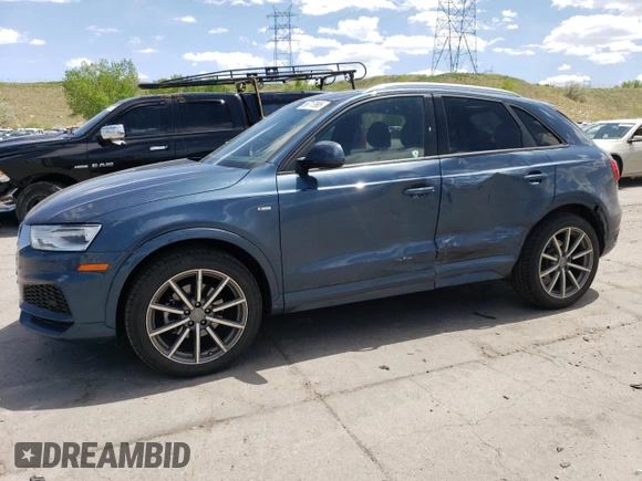 2018 Audi Q3 Premium with VIN WA1BCCFS4JR026621, listed as a Copart auction lot 56717995 with 118,484 mi miles and Salvage title. Bid and sale history available at DreamBid. Image 1.