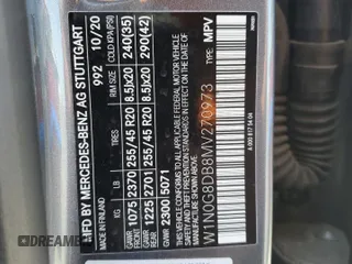 2021 Mercedes-Benz GLC 300 with VIN W1N0G8DB8MV270973, listed as a Copart auction lot 57184335 with 43,304 mi miles and Salvage title. Bid and sale history available at DreamBid. Image 13.