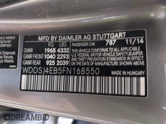 2015 Mercedes-Benz CLA 250 with VIN WDDSJ4EB5FN168550, listed as a IAAI auction lot 41718233 with 50,974 mi miles and . Bid and sale history available at DreamBid. Image 9.