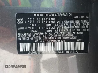 2024 Subaru Outback Touring XT with VIN 4S4BTGPDXR3296606, listed as a IAAI auction lot 41219267 with 11,171 mi miles and . Bid and sale history available at DreamBid. Image 9.