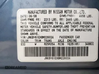 2008 Infiniti G35 Journey with VIN JNKBV61EX8M226024, listed as a Copart auction lot 60492915 with 172,313 mi miles and Salvage title. Bid and sale history available at DreamBid. Image 13.