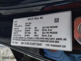 2024 Tesla Model 3 with VIN 5YJ3E1EA3RF728447, listed as a IAAI auction lot 41599562 with 1 mi miles. Bid and sale history available at carsss.com. Image 9.