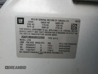 2013 GMC Terrain SLE with VIN 2GKFLREK6D6332090, listed as a Copart auction lot 66640235 with 146,635 mi miles and Clean title. Bid and sale history available at DreamBid. Image 13.