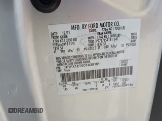 2012 Ford F-150 XL z VIN 1FTFX1ET5CFA28151, wystawiony jako IAAI lot #42457035 z przebiegiem 118 943 mil mil oraz . Historia ofert i sprzedaży dostępna na DreamBid. Obrazek 9.